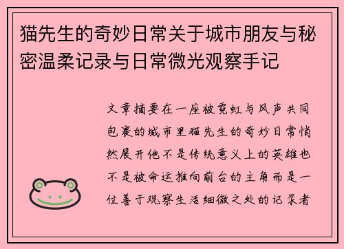 猫先生的奇妙日常关于城市朋友与秘密温柔记录与日常微光观察手记